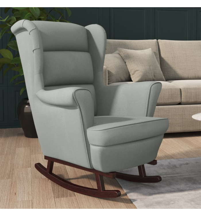 Fauteuil à bascule et pieds en bois d'hévéa Gris clair Velours | Mobilier & Déco
