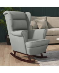 Fauteuil à bascule et pieds en bois d'hévéa Gris clair Velours | Mobilier & Déco
