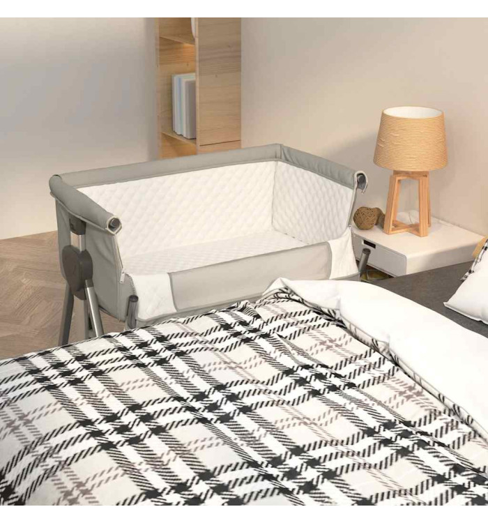 Lit pour bébé avec matelas Gris clair Tissu de lin | Mobilier & Déco