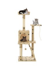 Arbre à chat avec griffoirs en sisal 120 cm Beige Motif pattes | Mobilier & Déco