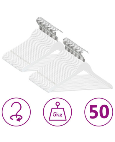Cintres antidérapants 50 pcs Blanc Bois dur | Mobilier & Déco