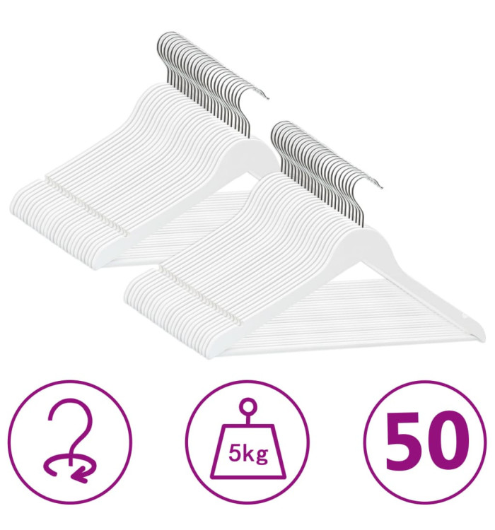 Cintres antidérapants 50 pcs Blanc Bois dur | Mobilier & Déco