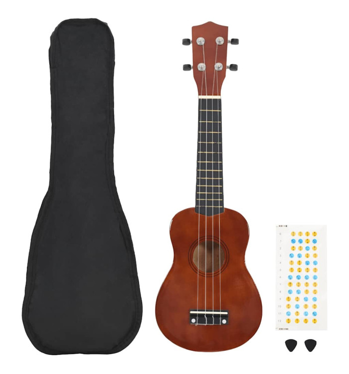 Jeu de ukulélé soprano avec sac pour enfants bois foncé 23" | Mobilier & Déco