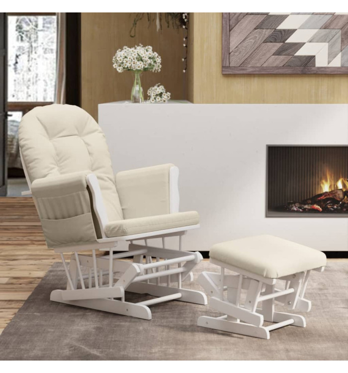 Chaise berçante avec repose-pied Blanc crème Tissu | Mobilier & Déco