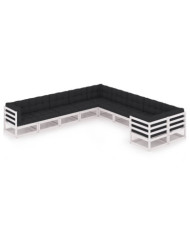 Salon de jardin 10 pcs avec coussins Blanc Bois de pin massif | Mobilier & Déco