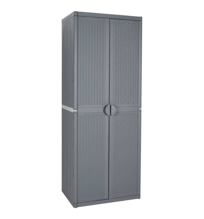 Armoire de rangement de jardin gris 65x45x172 cm PP rotin | Mobilier & Déco