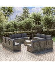 Salon de jardin 13 pcs avec coussins Gris Résine tressée | Mobilier & Déco