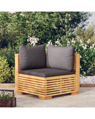 Canapé d'angle de jardin coussins Gris foncé Bois teck massif | Mobilier & Déco