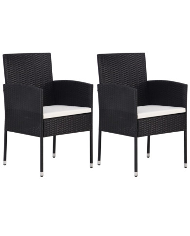 Chaises de jardin coussins blanc crème 2pcs noir résine tressée | Mobilier & Déco