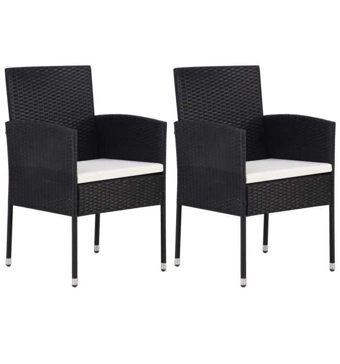 Chaises de jardin coussins blanc crème 2pcs noir résine tressée | Mobilier & Déco