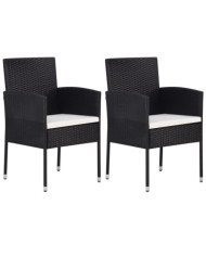 Chaises de jardin coussins blanc crème 2pcs noir résine tressée | Mobilier & Déco
