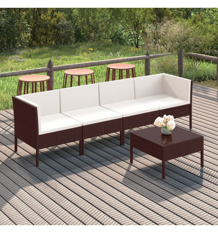Salon de jardin 5 pcs avec coussins résine tressée marron | Mobilier & Déco