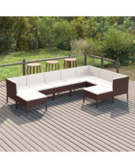 Salon de jardin 9 pcs avec coussins résine tressée marron | Mobilier & Déco