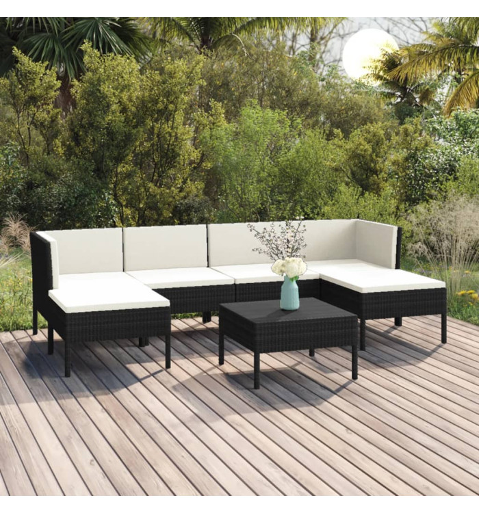 Salon de jardin 7 pcs avec coussins Résine tressée Noir | Mobilier & Déco