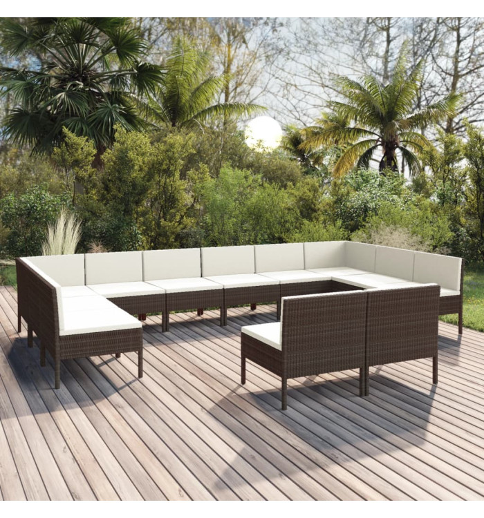 Salon de jardin 12 pcs avec coussins Résine tressée Marron | Mobilier & Déco