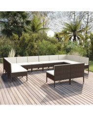 Salon de jardin 12 pcs avec coussins Résine tressée Marron | Mobilier & Déco