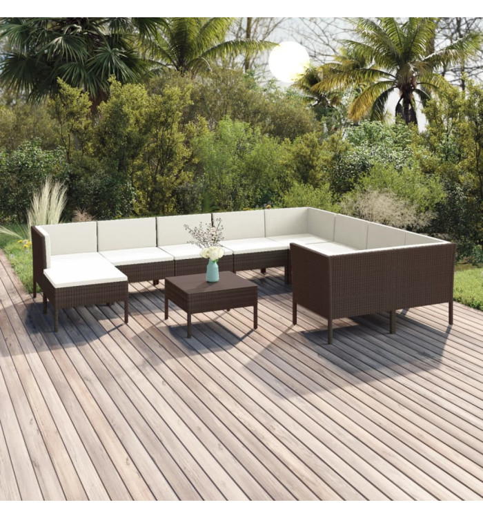 Salon de jardin 11 pcs avec coussins Résine tressée Marron | Mobilier & Déco
