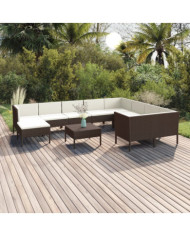Salon de jardin 11 pcs avec coussins Résine tressée Marron | Mobilier & Déco