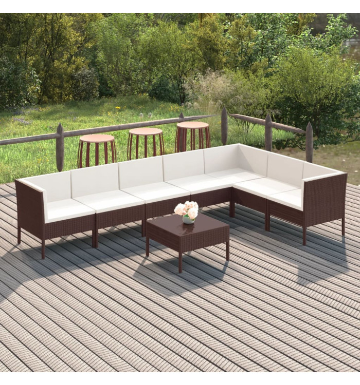 Salon de jardin 8 pcs avec coussins résine tressée marron | Mobilier & Déco