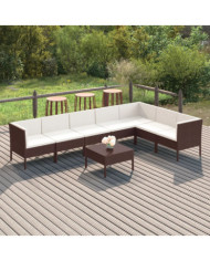 Salon de jardin 8 pcs avec coussins résine tressée marron | Mobilier & Déco