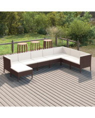 Salon de jardin 8 pcs avec coussins résine tressée marron | Mobilier & Déco