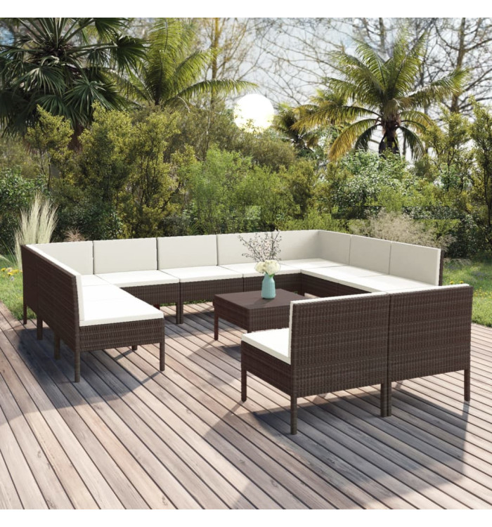 Salon de jardin 12 pcs avec coussins Résine tressée Marron | Mobilier & Déco