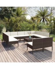 Salon de jardin 12 pcs avec coussins Résine tressée Marron | Mobilier & Déco