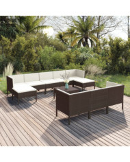 Salon de jardin 11 pcs avec coussins Résine tressée Marron | Mobilier & Déco