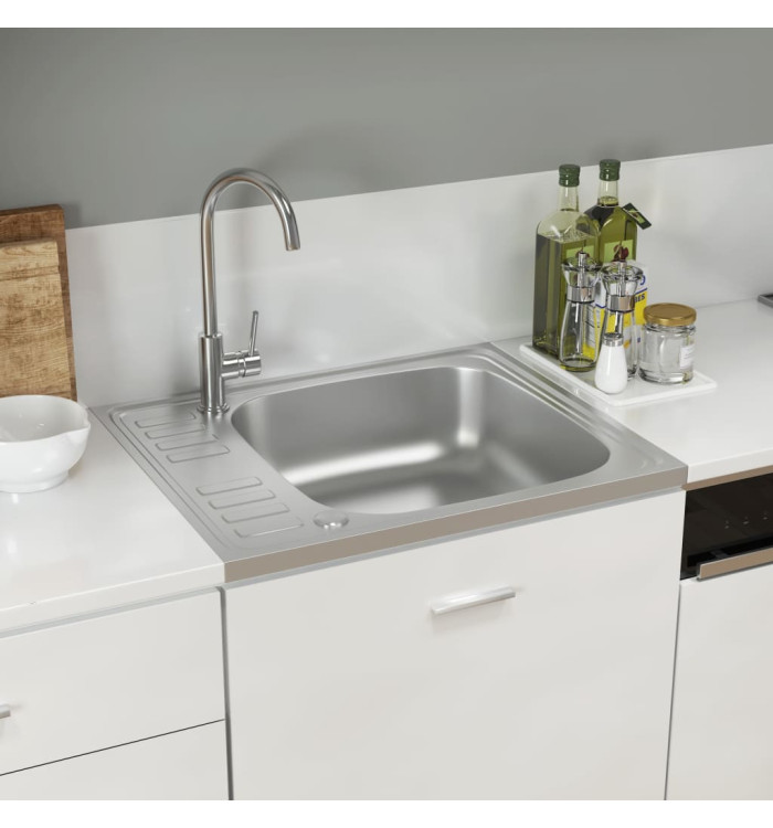 Évier de cuisine et égouttoir argenté 600x500x155 mm inox | Mobilier & Déco