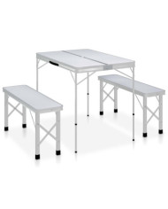 Table de camping pliable avec 2 bancs Aluminium Blanc | Mobilier & Déco