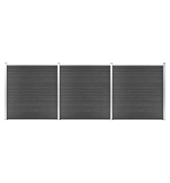 Ensemble de panneau de clôture WPC 526x186 cm Noir | Mobilier & Déco