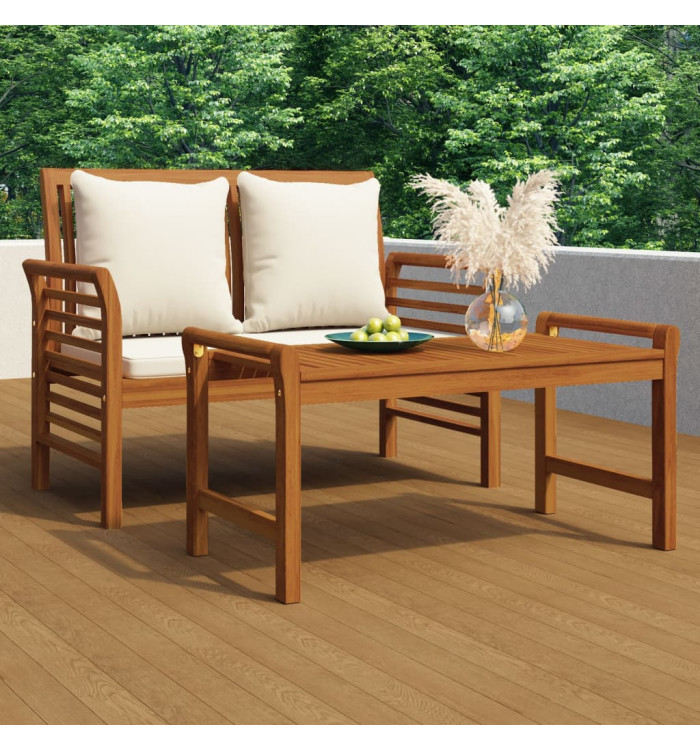 Banc canapé avec coussins Blanc crème Bois d'acacia solide | Mobilier & Déco