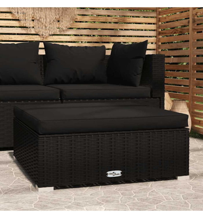 Repose-pied de jardin coussin Noir 70x70x30 cm Résine tressée | Mobilier & Déco