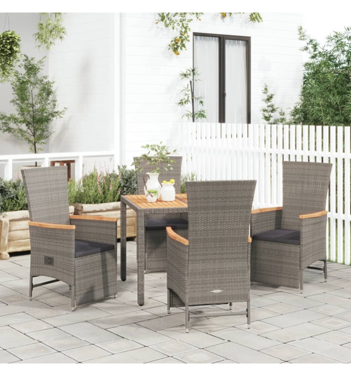 Ensemble à manger de jardin 5 pcs coussins gris résine tressée | Mobilier & Déco