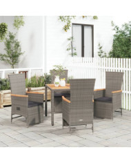 Ensemble à manger de jardin 5 pcs coussins gris résine tressée | Mobilier & Déco