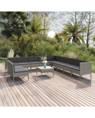 Salon de jardin 12 pcs avec coussins Résine tressée Gris | Mobilier & Déco
