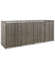 Abri pour poubelle quadruple Gris 274x80x117 cm Résine tressée | Mobilier & Déco
