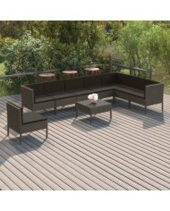 Salon de jardin 9 pcs avec coussins Résine tressée Gris | Mobilier & Déco