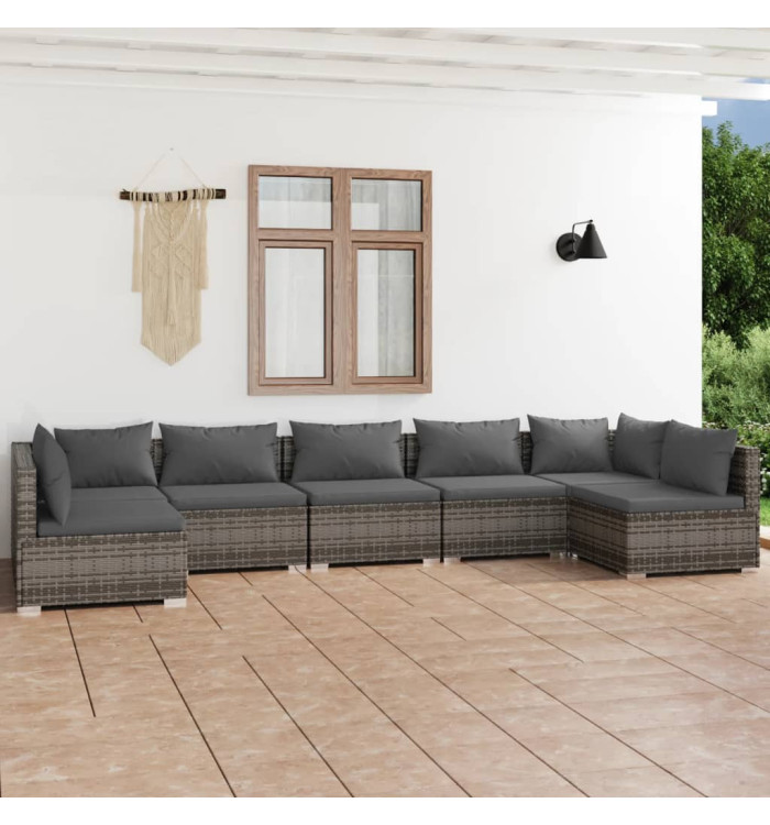 Salon de jardin 7 pcs avec coussins Résine tressée Gris | Mobilier & Déco