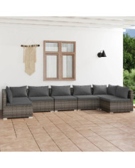 Salon de jardin 7 pcs avec coussins Résine tressée Gris | Mobilier & Déco