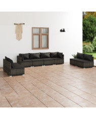 Salon de jardin 8 pcs avec coussins Résine tressée Gris | Mobilier & Déco