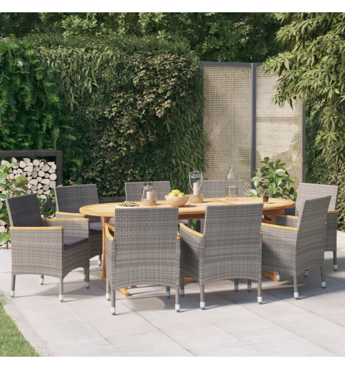 Ensemble à manger de jardin 9 pcs avec coussins Gris | Mobilier & Déco