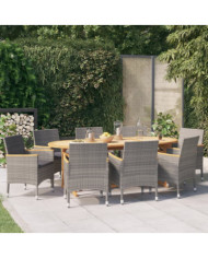 Ensemble à manger de jardin 9 pcs avec coussins Gris | Mobilier & Déco
