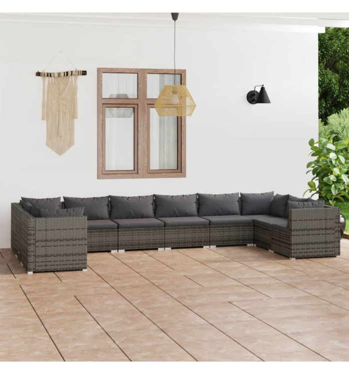 Salon de jardin 10 pcs avec coussins Résine tressée Gris | Mobilier & Déco