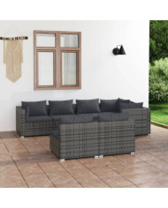 Salon de jardin 7 pcs avec coussins Gris Résine tressée | Mobilier & Déco
