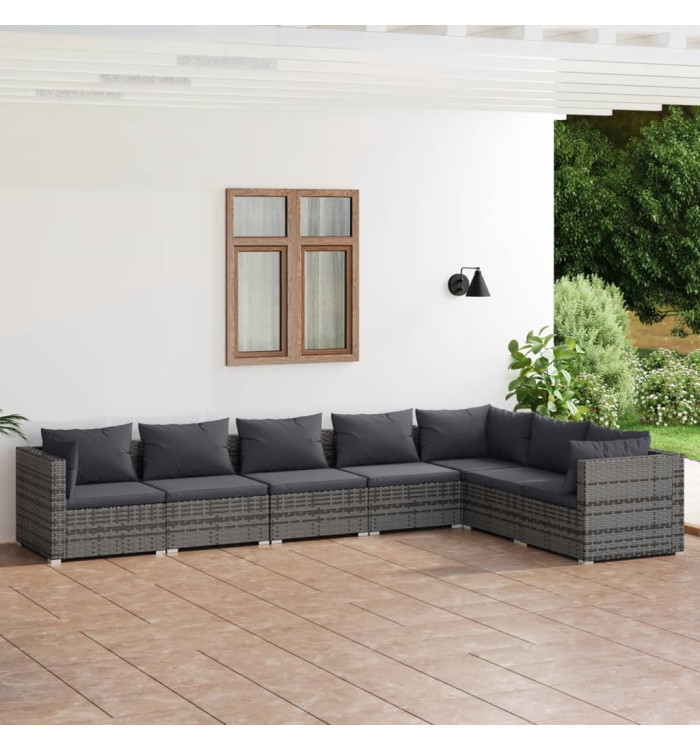 Salon de jardin 7 pcs avec coussins Résine tressée Gris | Mobilier & Déco