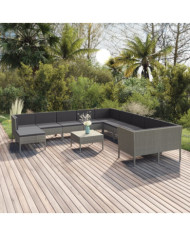 Salon de jardin 12 pcs avec coussins Résine tressée Gris | Mobilier & Déco