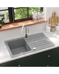 Évier de cuisine en granite avec égouttoir réversible Gris | Mobilier & Déco