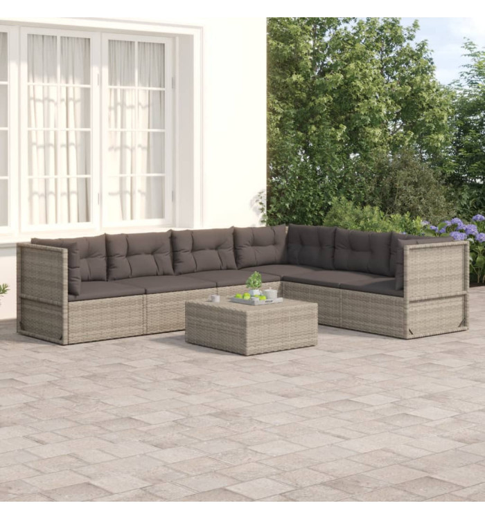 Salon de jardin 6 pcs avec coussins Gris Résine tressée | Mobilier & Déco