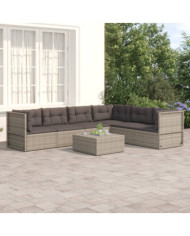 Salon de jardin 6 pcs avec coussins Gris Résine tressée | Mobilier & Déco